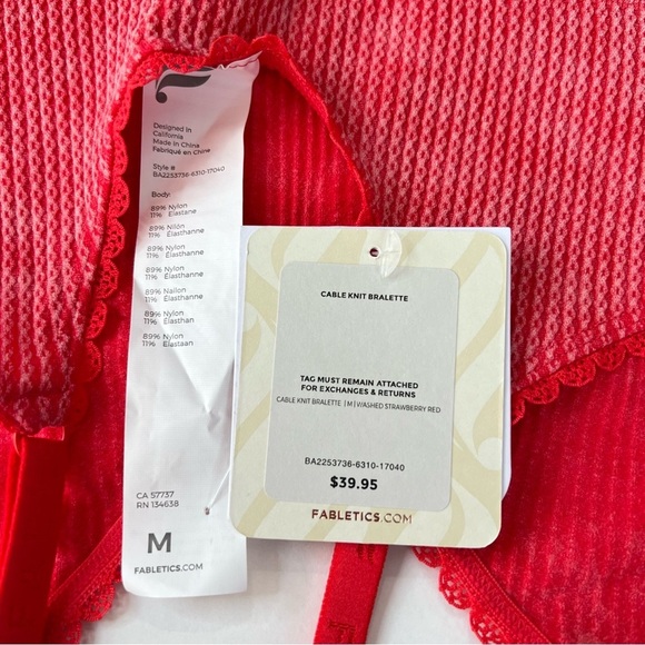 Fabletics Cable Knit Bralette and Brief Set Color Washed Strawberry Red Size Med - Picture 7 of 13